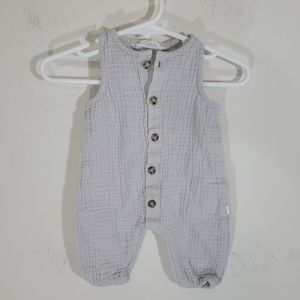 Firsts by petit lem cotton gauze neutral sleevless button jumpsuit newborn